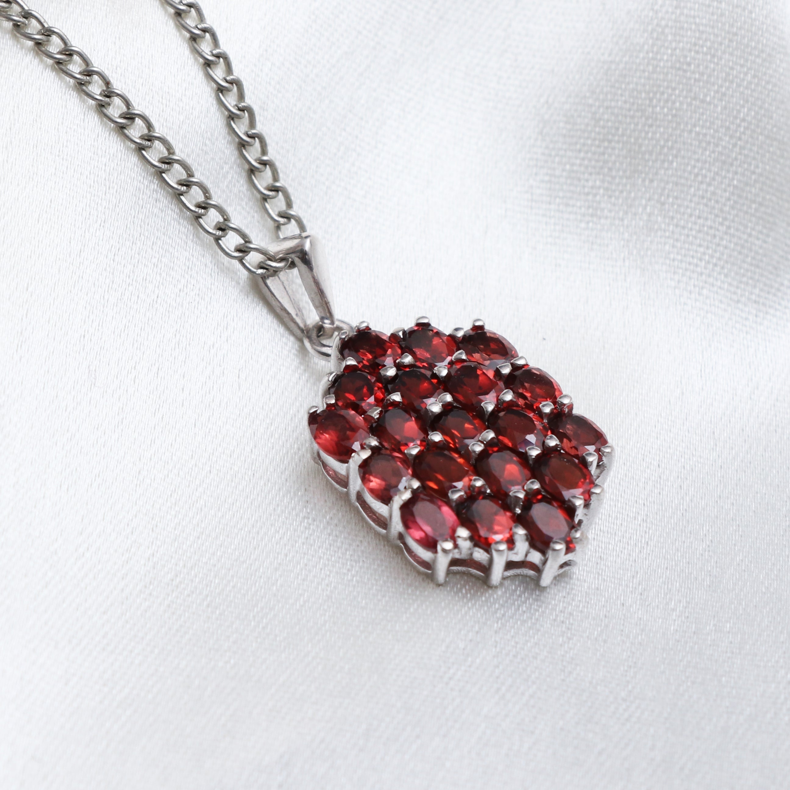 Natural Red Garnet Pendant With Chain
