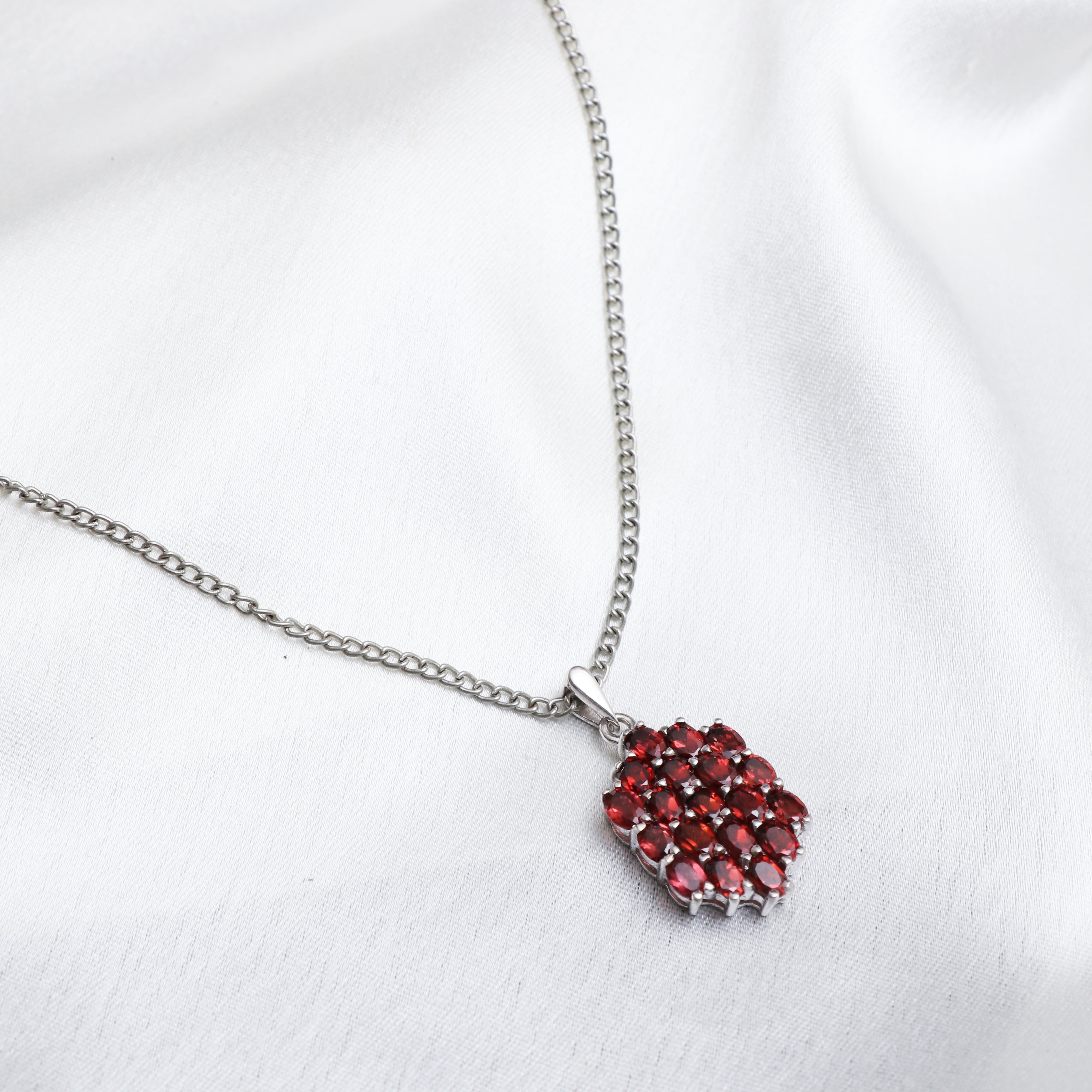 Natural Red Garnet Pendant With Chain