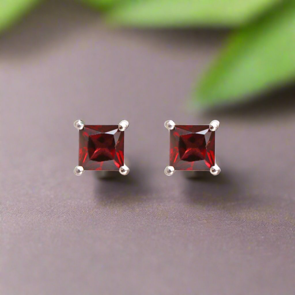 Garnet Square Stud Earring