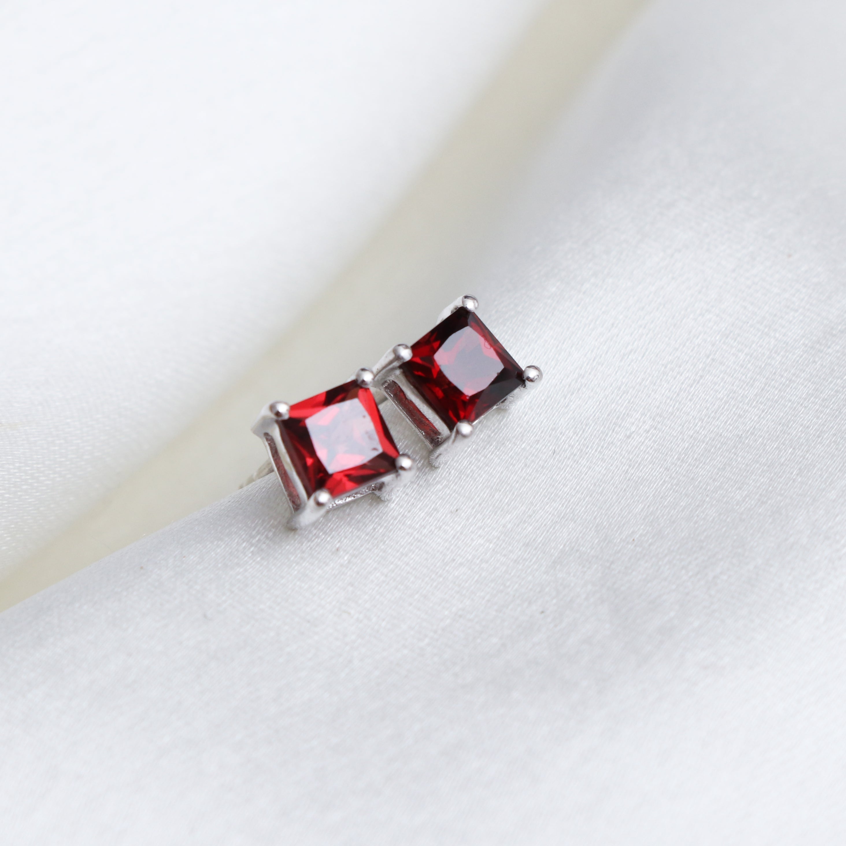 Garnet Square Stud Earring