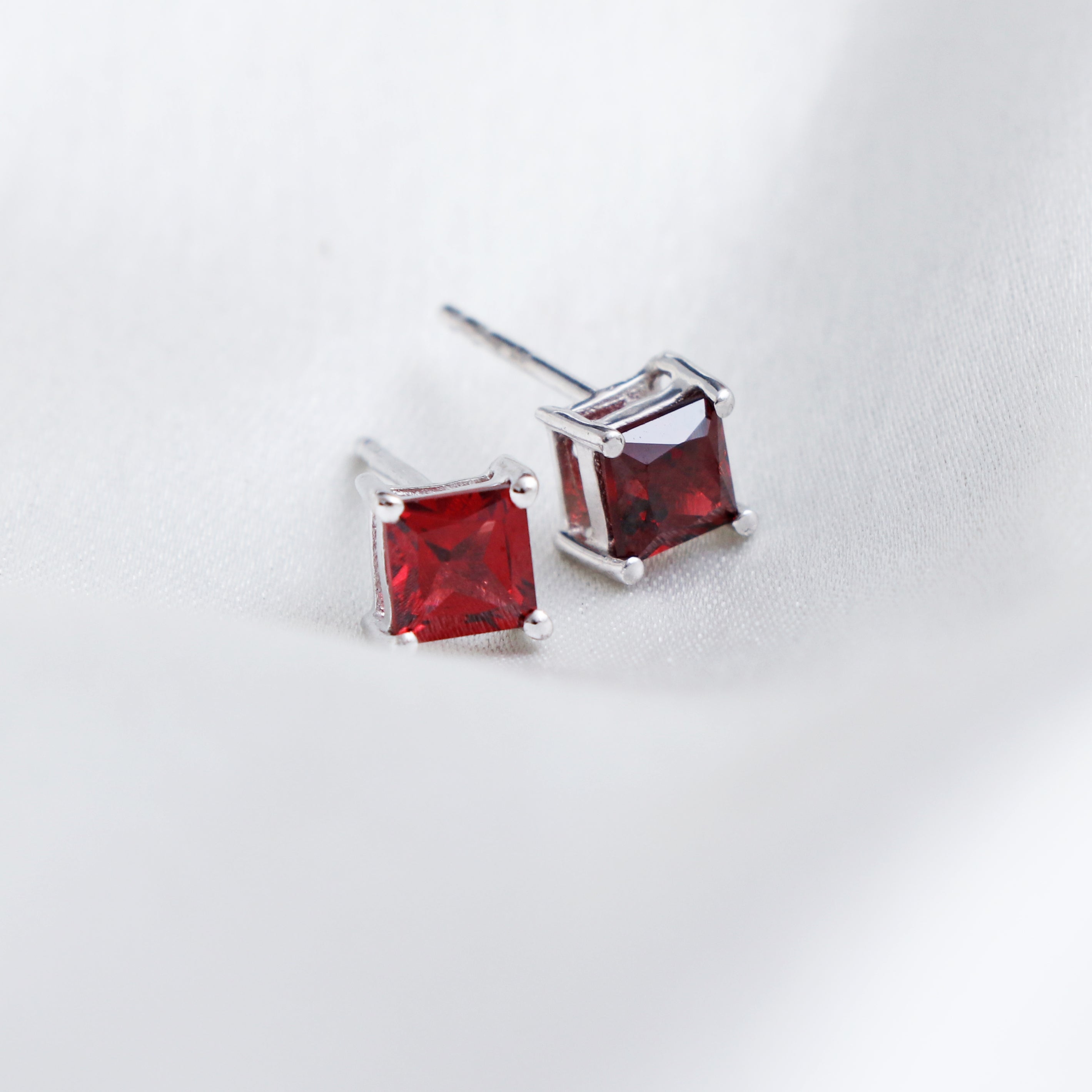 Garnet Square Stud Earring