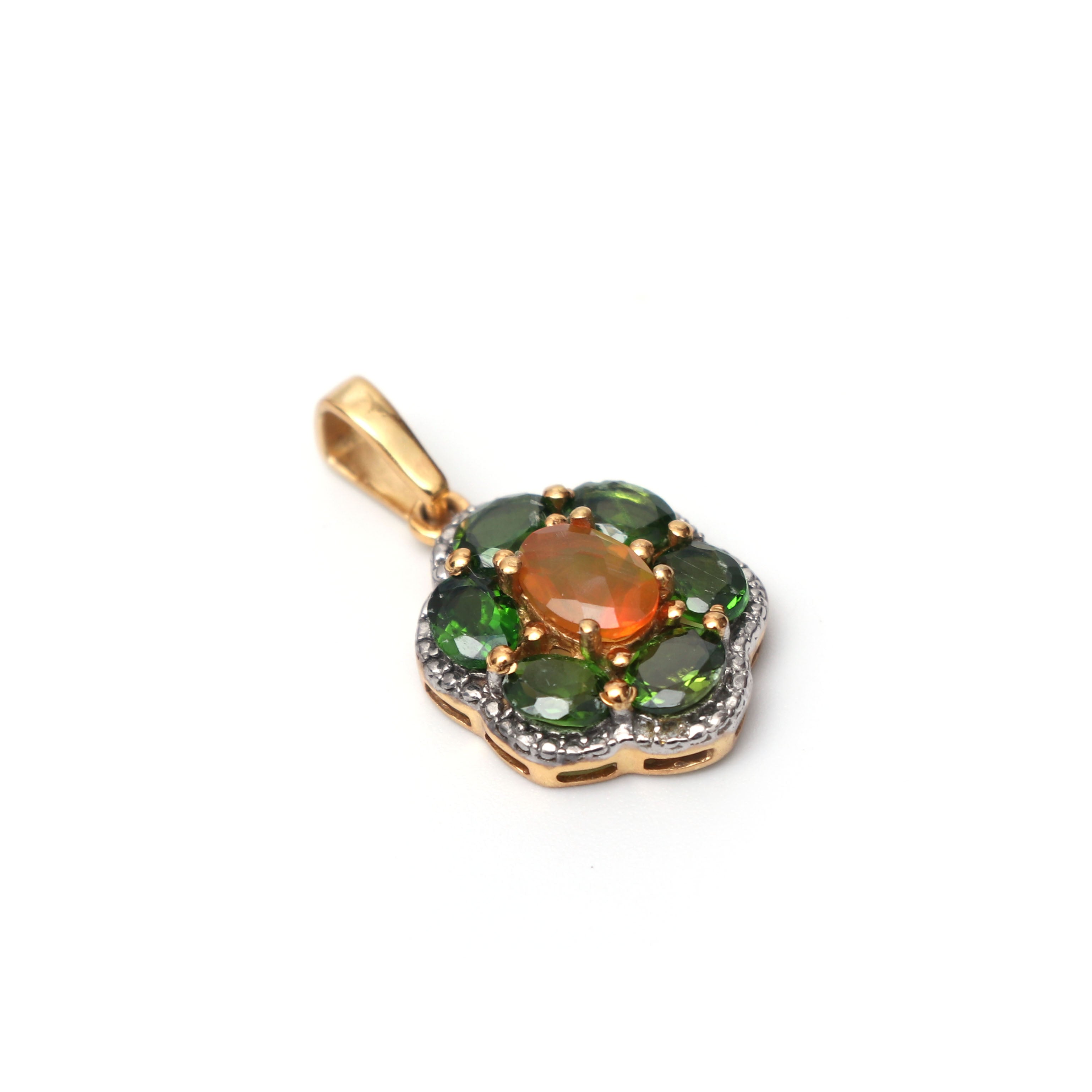 Natural Opal and Chrome Diopside Gold Plated Pendant With Chain