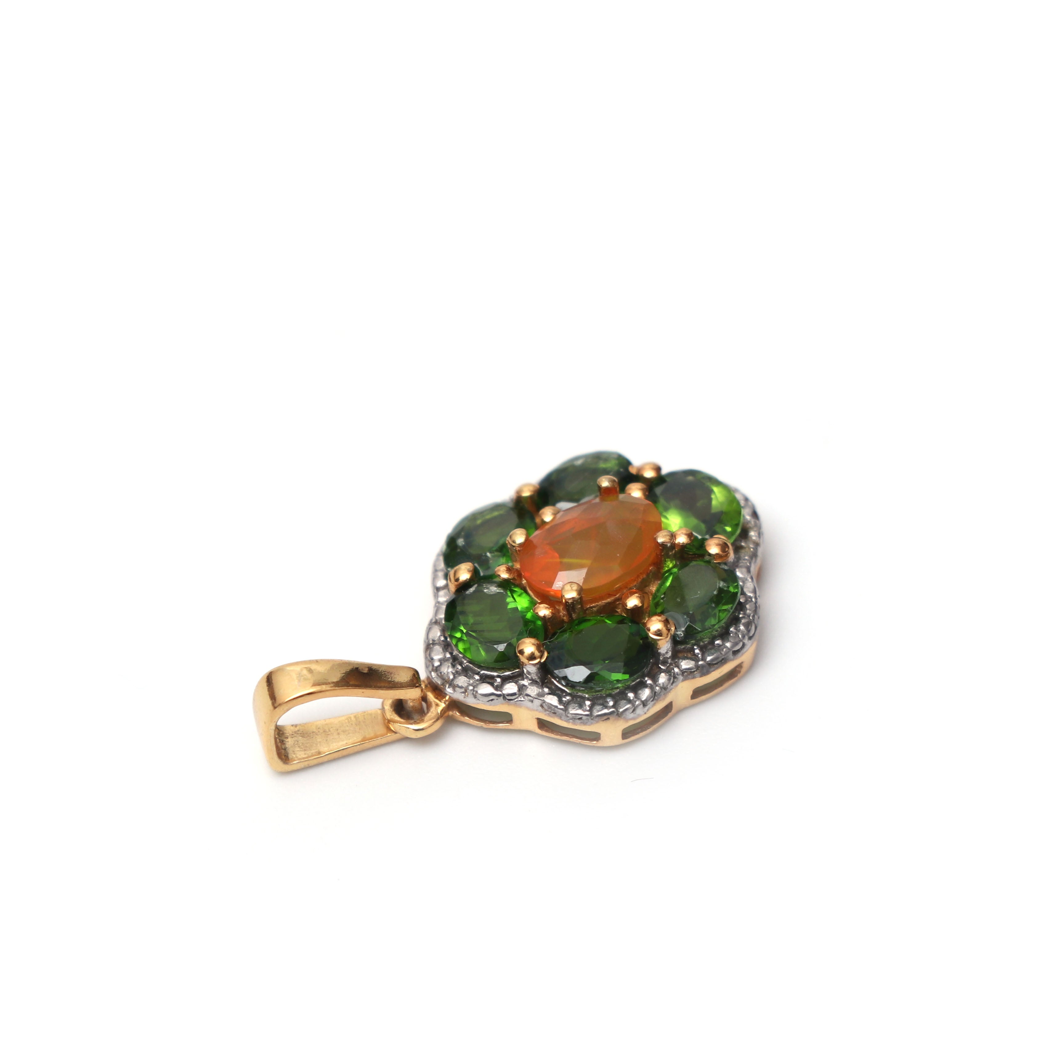 Natural Opal and Chrome Diopside Gold Plated Pendant With Chain