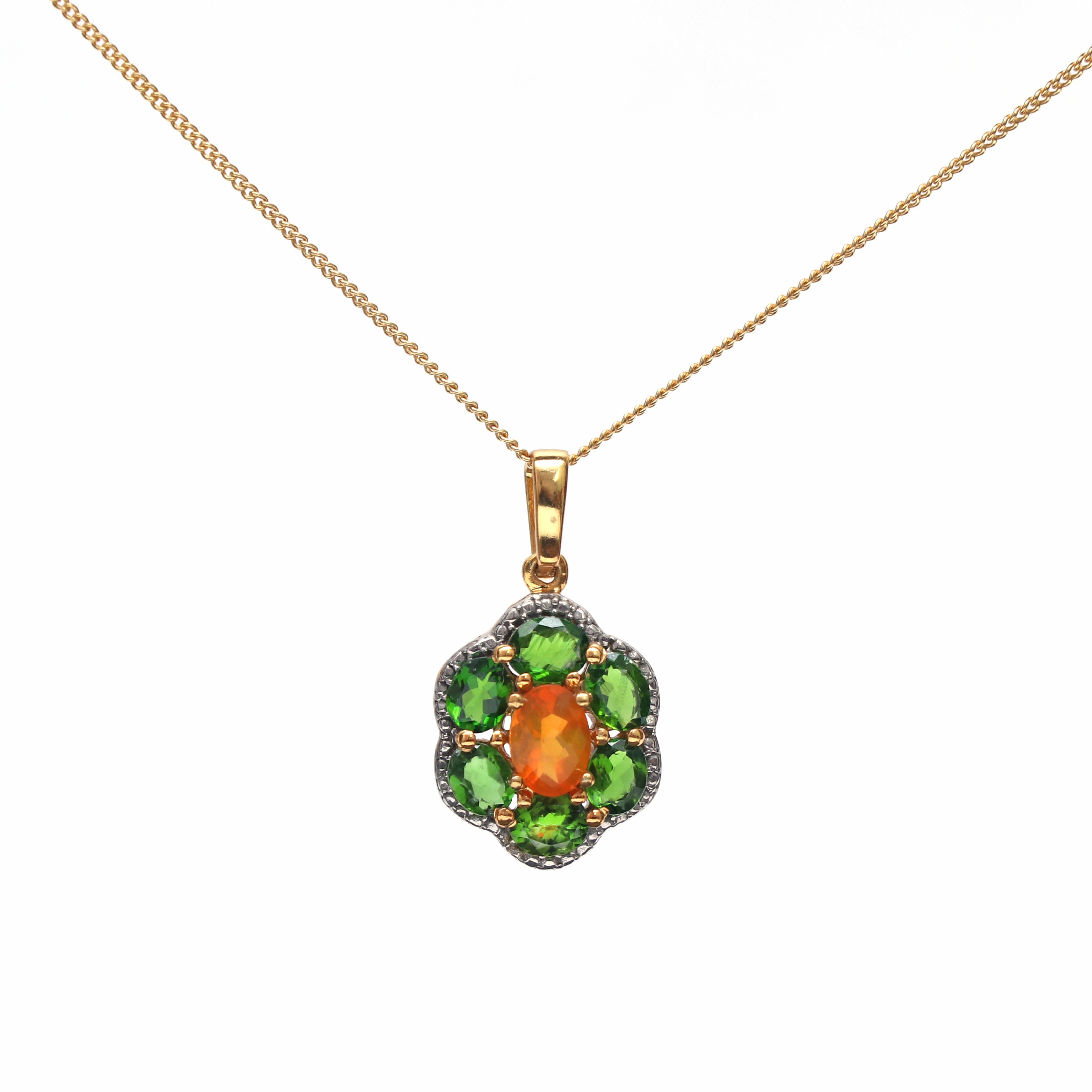 Natural Opal and Chrome Diopside Gold Plated Pendant With Chain