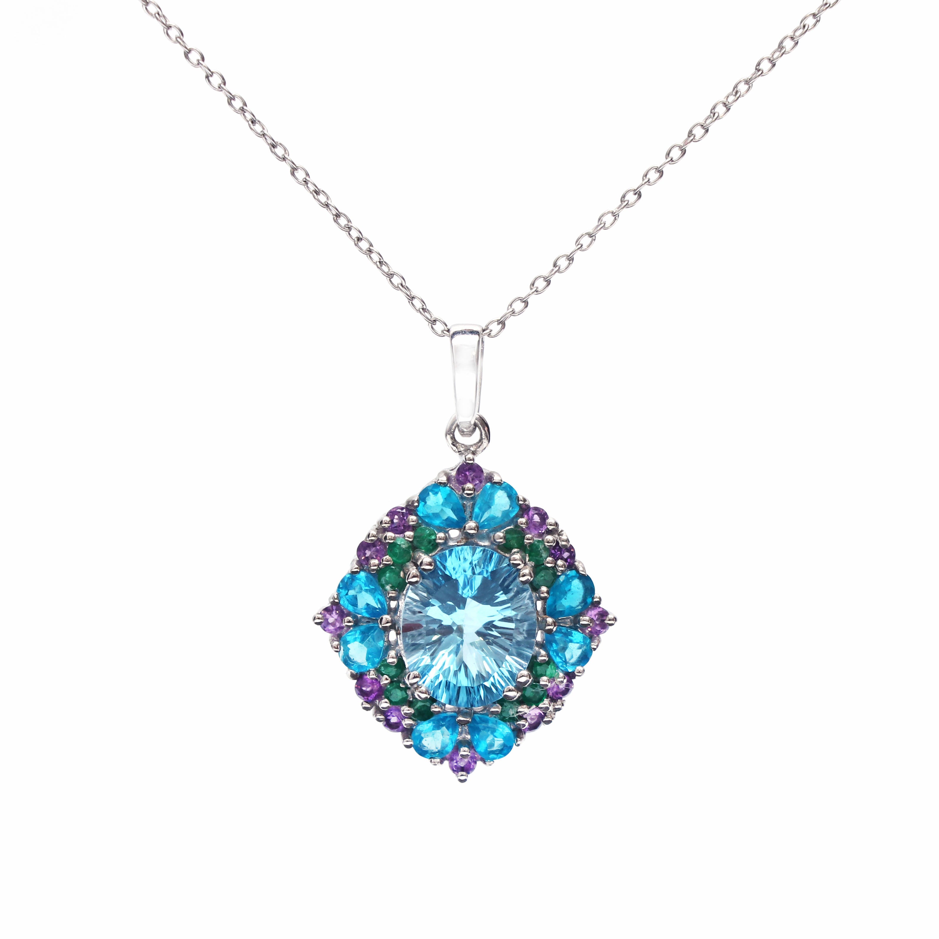 Multi Gemstone Pendant With Chain