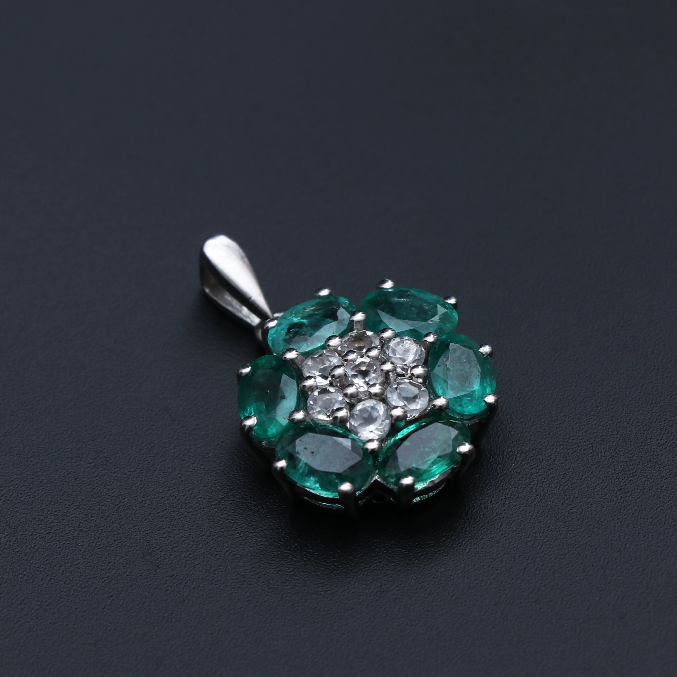 Natural Green Emerald and Topaz Pendant