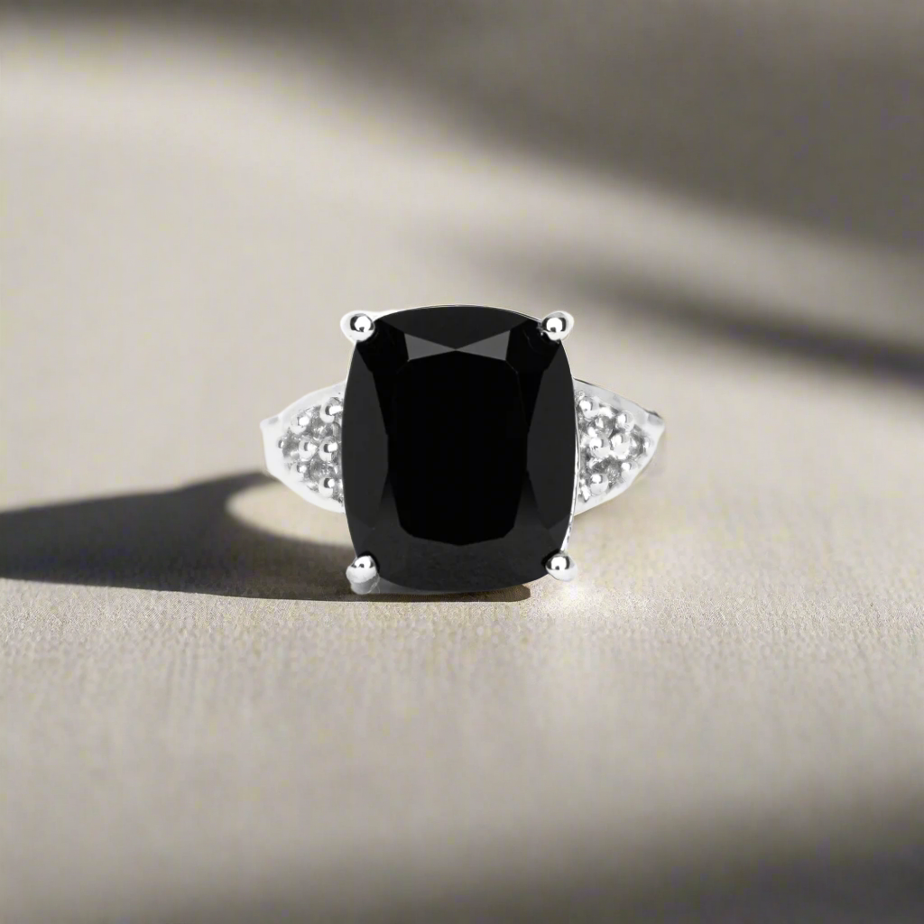 Black Spinel and White Topaz Ring