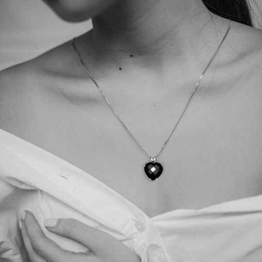 Natural Black Spinel Heart Pendant