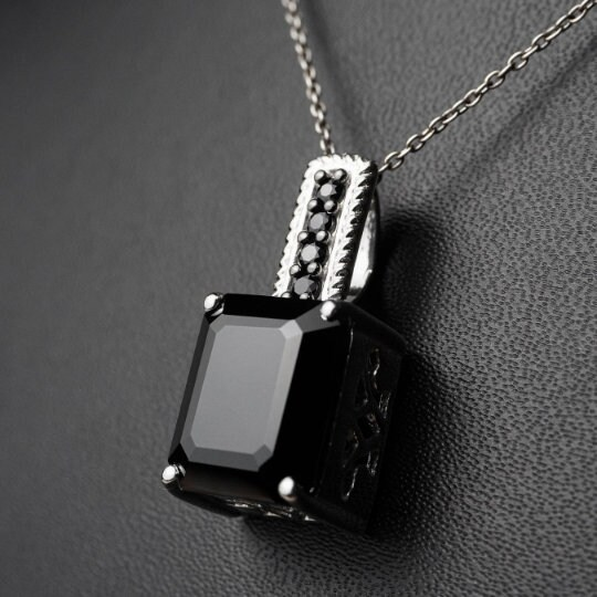 Black Spinel Octagon Pendant With Chain