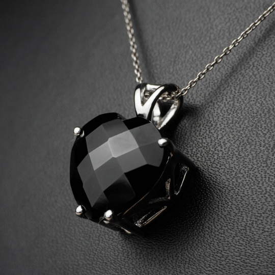 Natural Black Spinel Heart Pendant