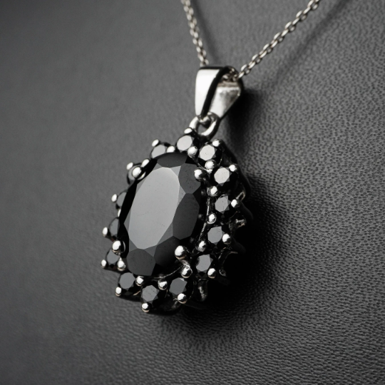 Night Sunflower Black Spinel Pendant (Comes with a complimentary silver chain)