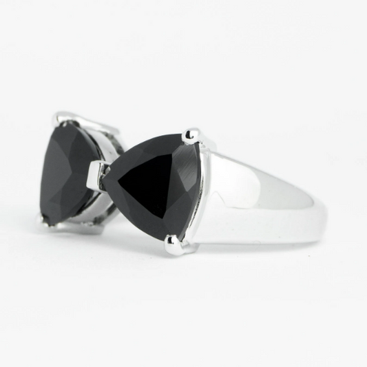 Black Spinel Dual Triangle Stone Ring