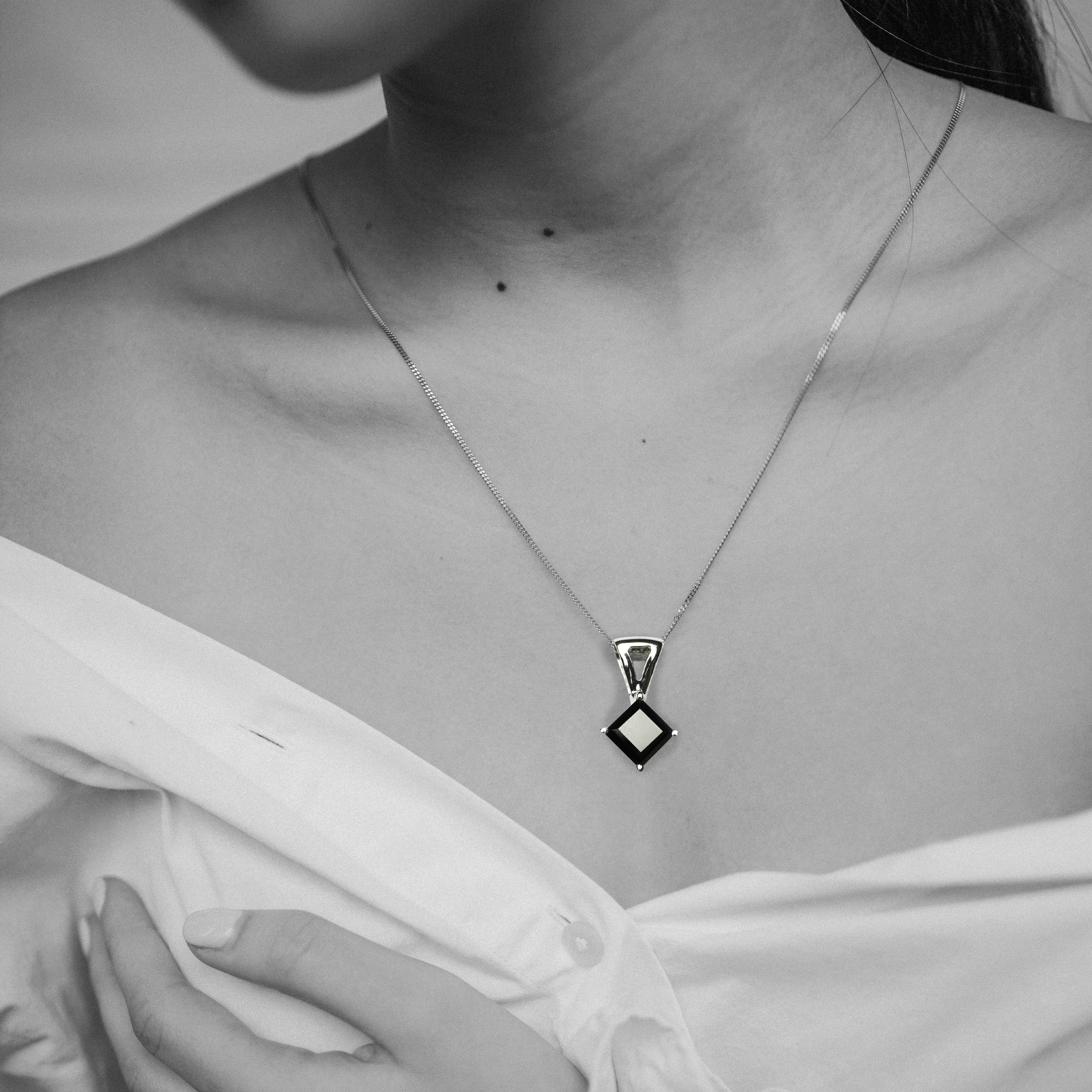 Black Spinel Square Pendant