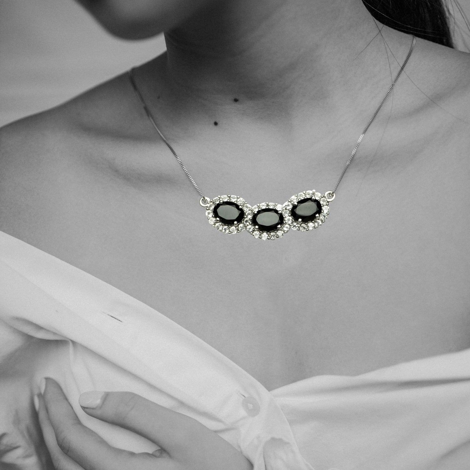 Black Spinel and White Topaz Necklace
