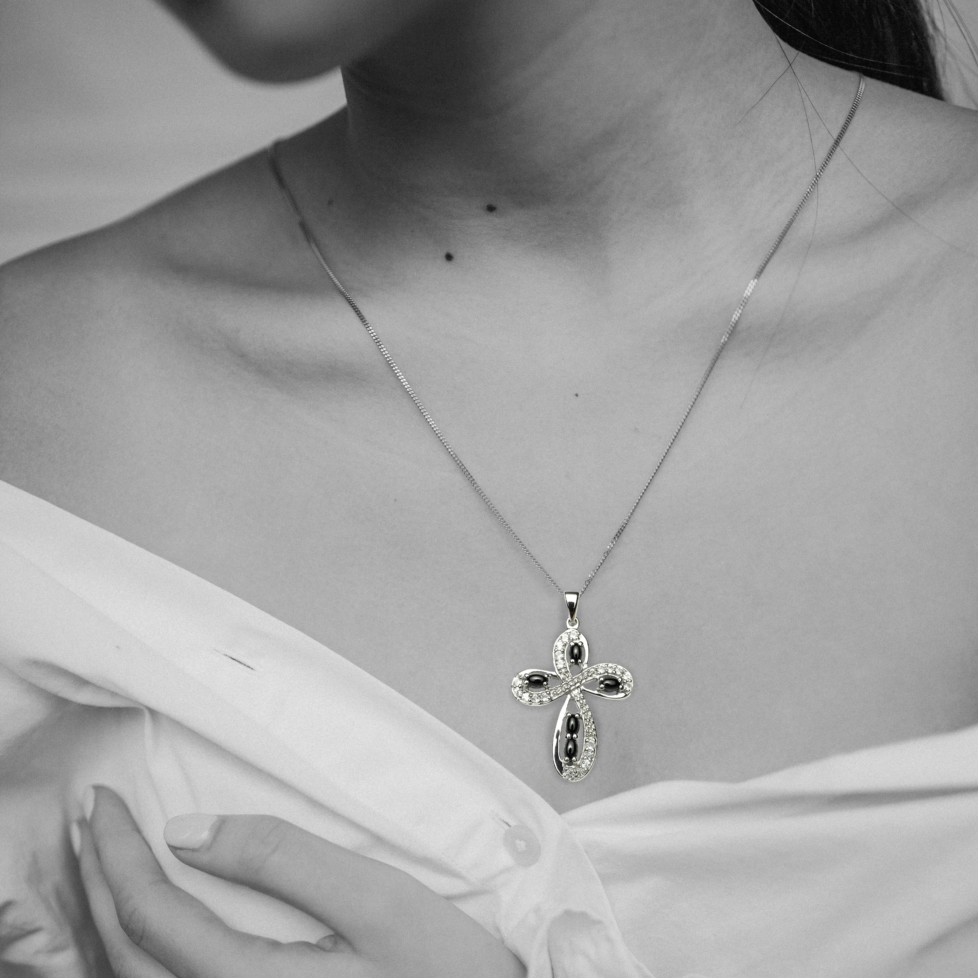 Black Spinel Cross Pendant White Topaz Jewelry