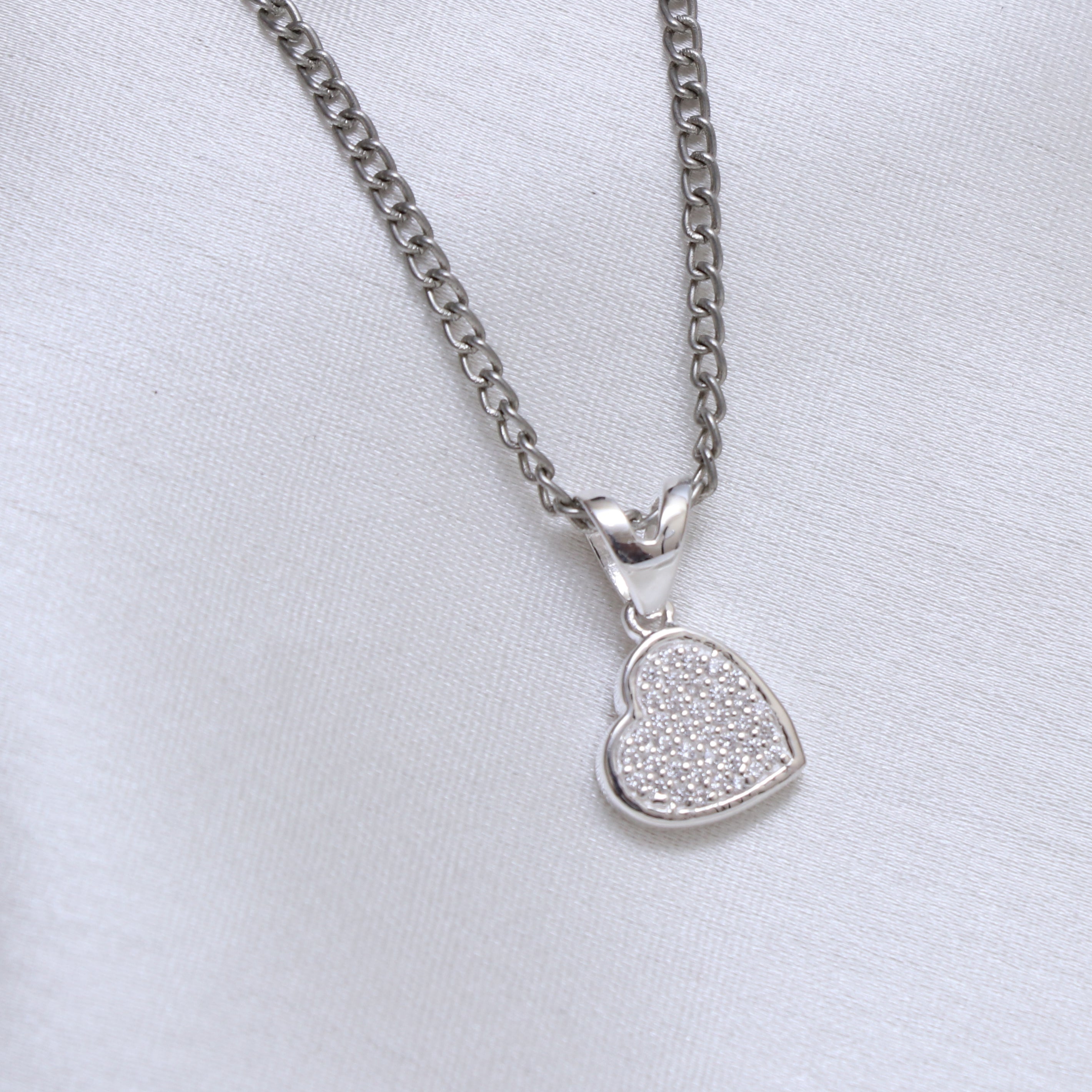 Tilted Heart Iced Dainty Pendant