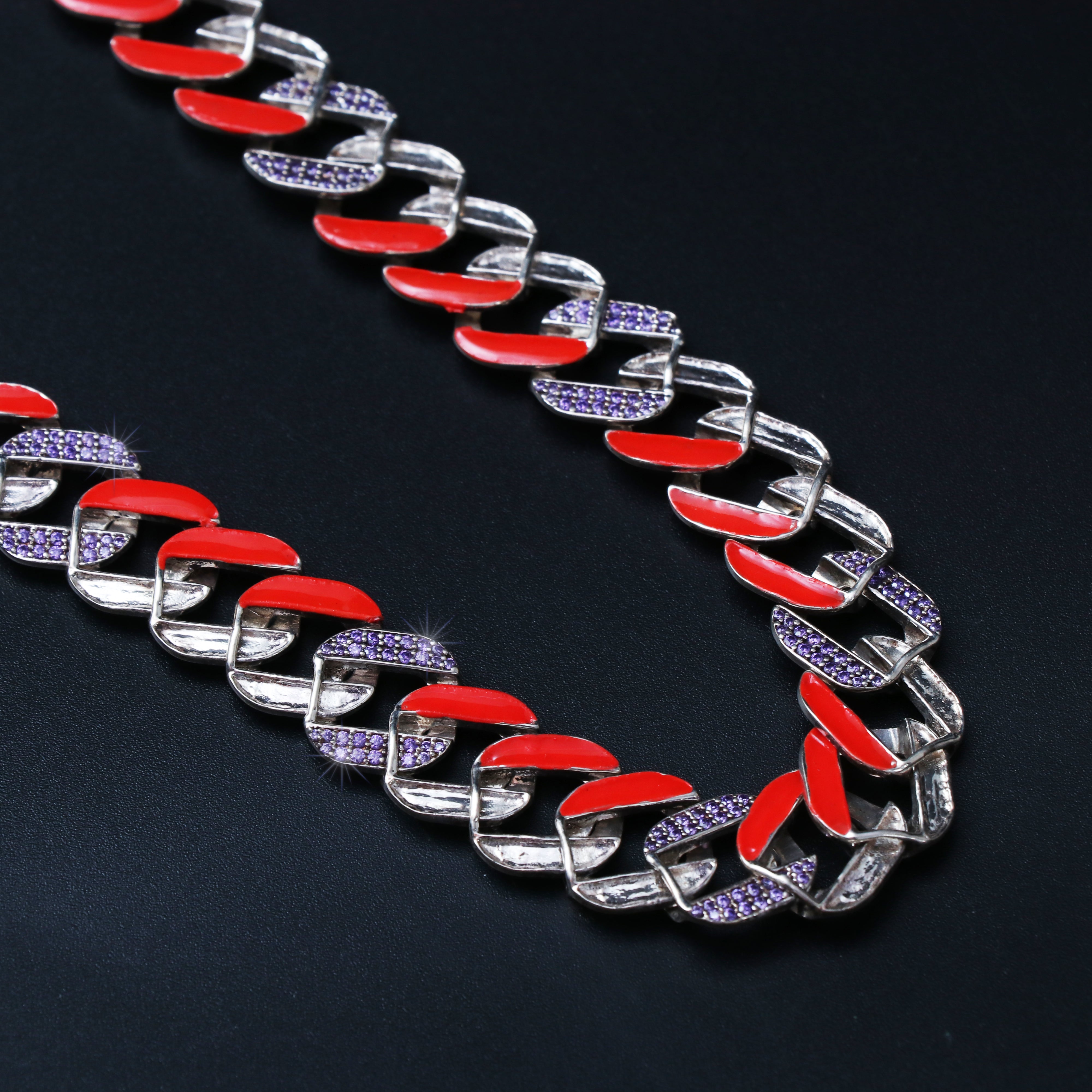 Crazy colour Bi-colour Classic Cuban Chain - (Glows In The Dark) (Neon Orange)