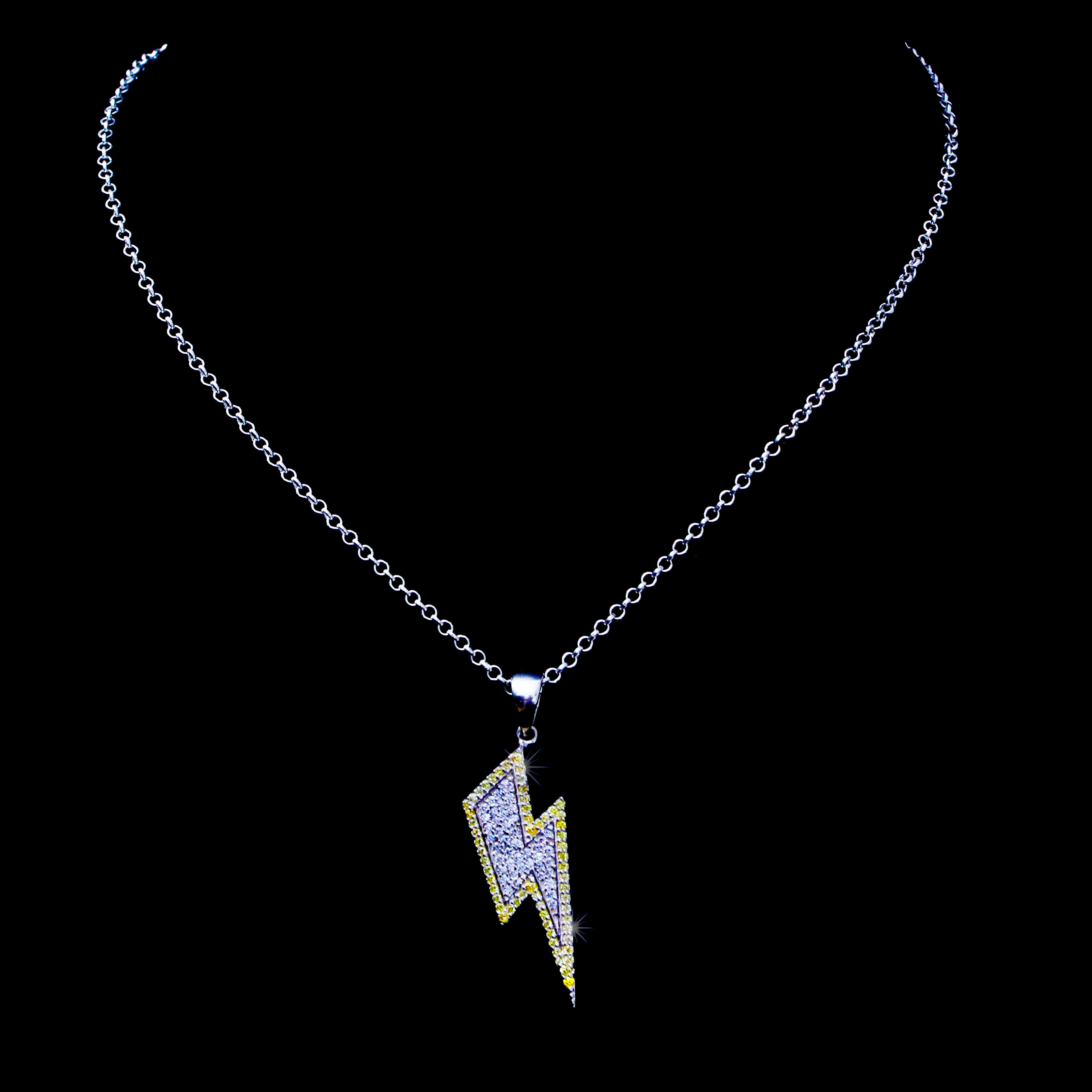 Iced Out Thunderbolt Pendant- Comes with complimentary silver cable chain