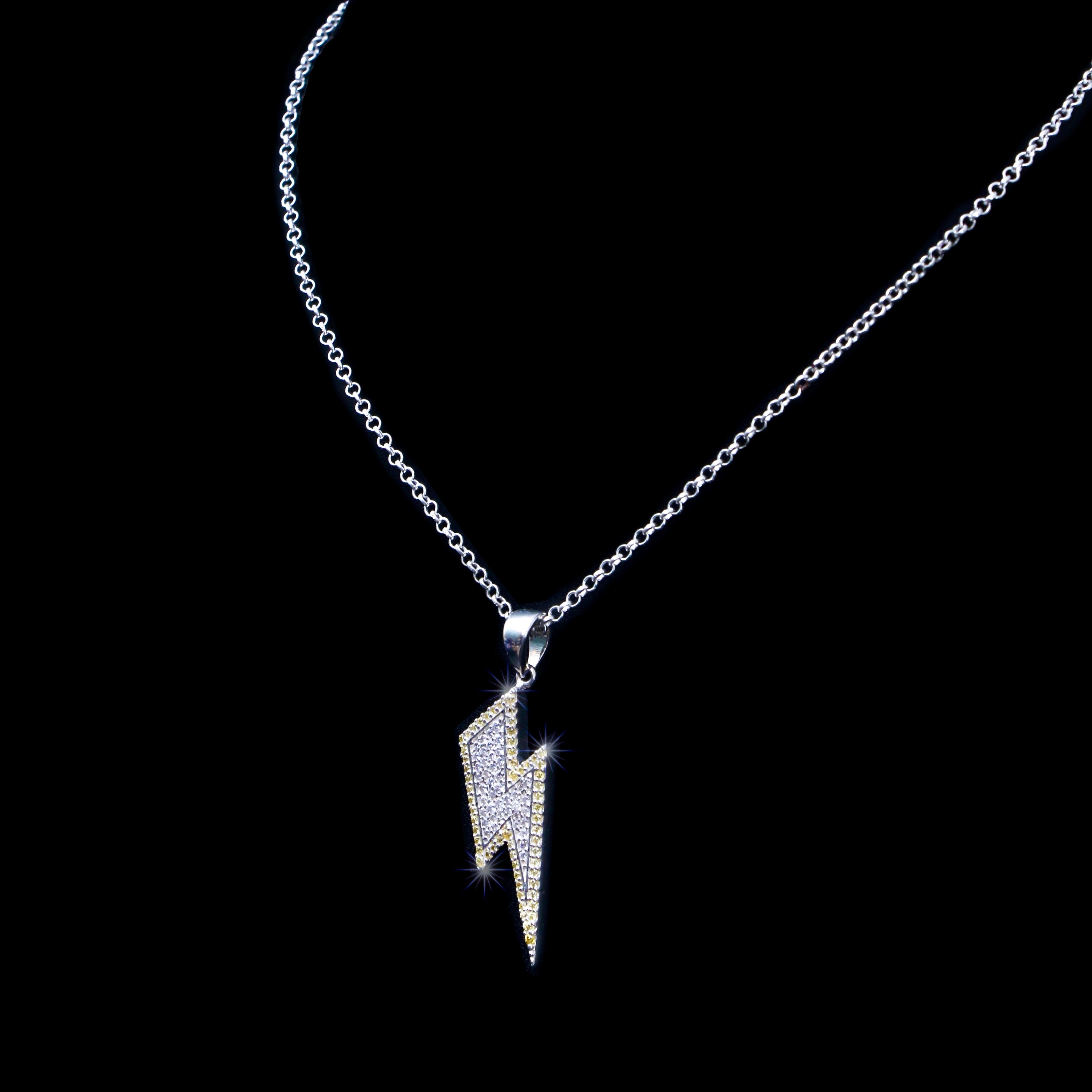 Iced Out Thunderbolt Pendant- Comes with complimentary silver cable chain