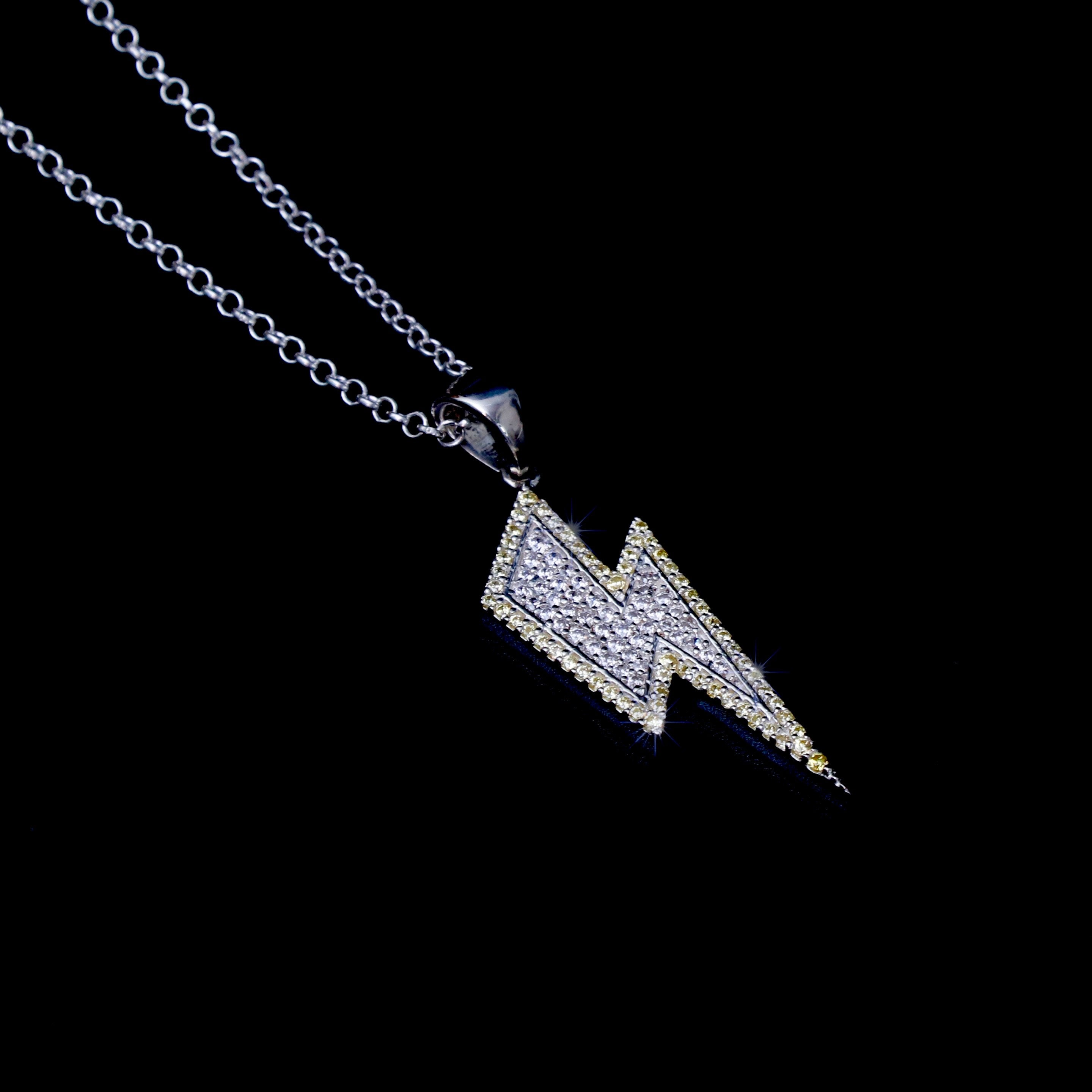 Iced Out Thunderbolt Pendant- Comes with complimentary silver cable chain