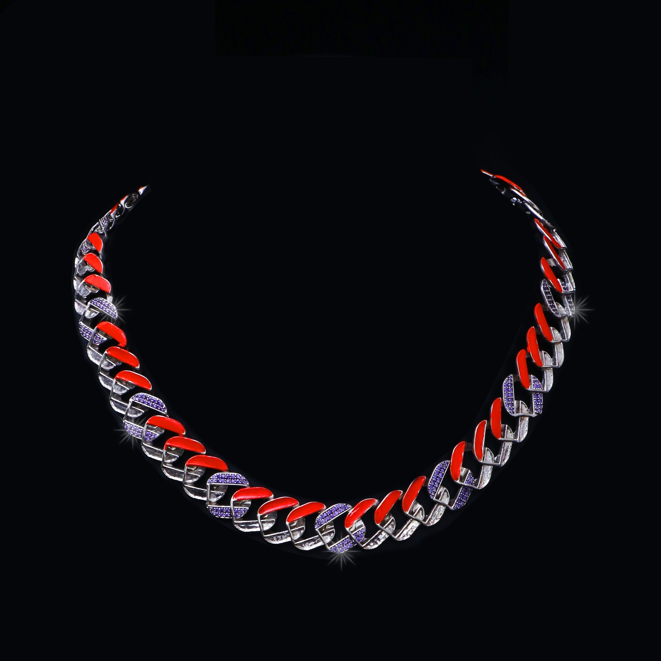 Crazy colour Bi-colour Classic Cuban Chain - (Glows In The Dark) (Neon Orange)
