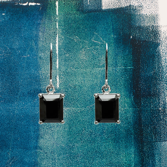 Black Spinel Octagon Drop Earring