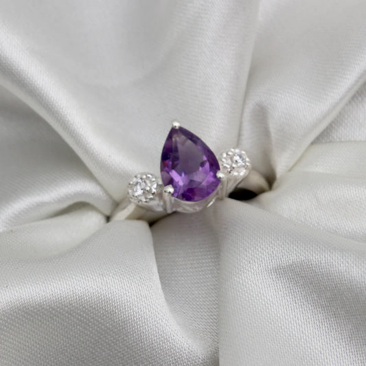 925 Sterling Silver Pear-Shaped Amethyst