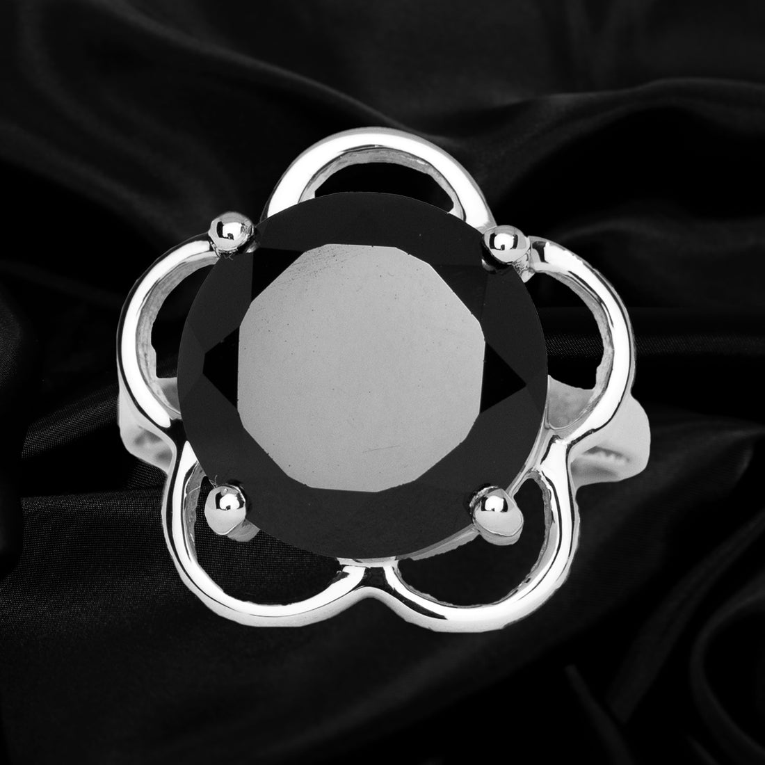 Black Spinel Round Gemstone Ring