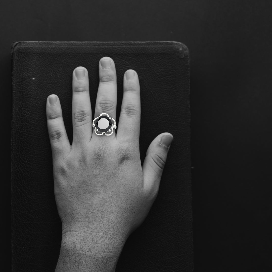 Black Spinel Round Gemstone Ring