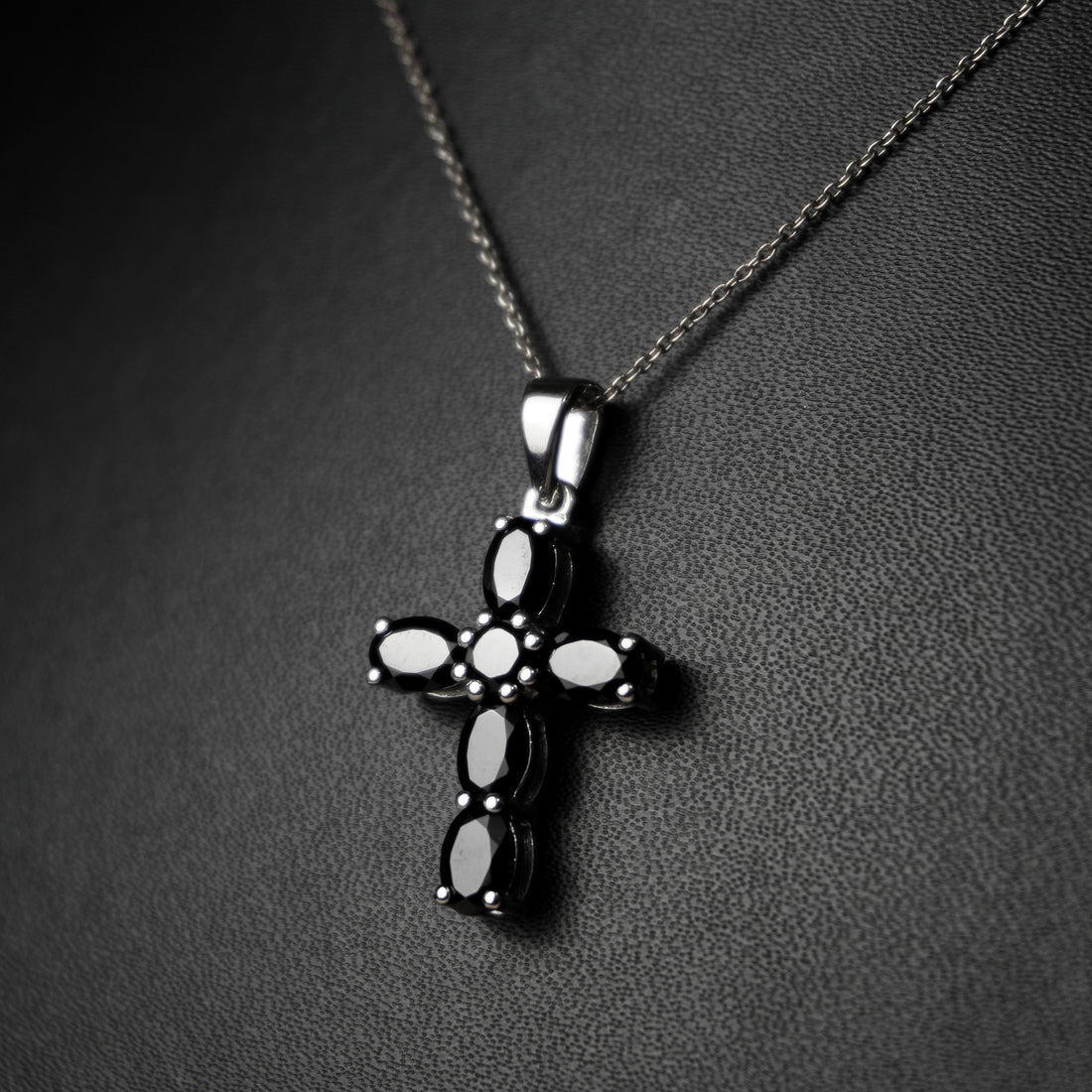 Black Spinel Oval Gemstone Cross Pendant