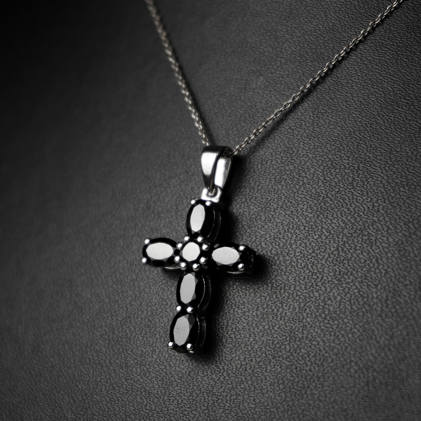 Black Spinel Oval Gemstone Cross Pendant