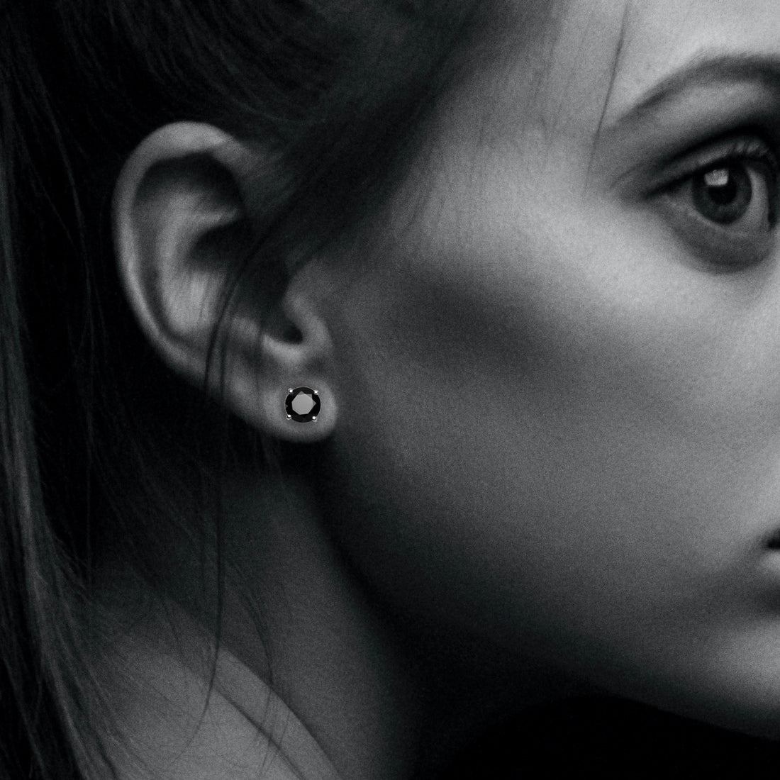 Black Spinel Round Stud Earring