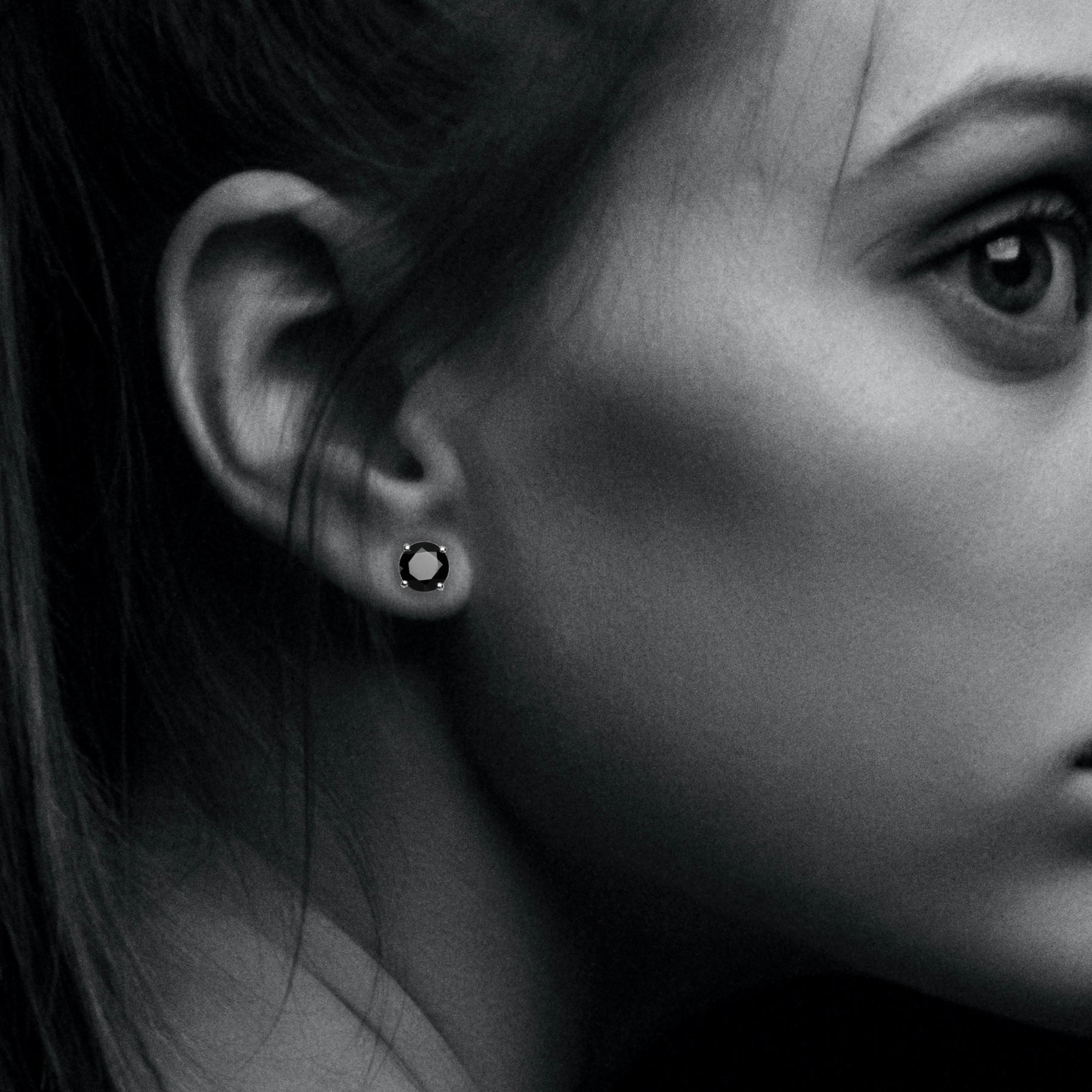 Black Spinel Round Stud Earring