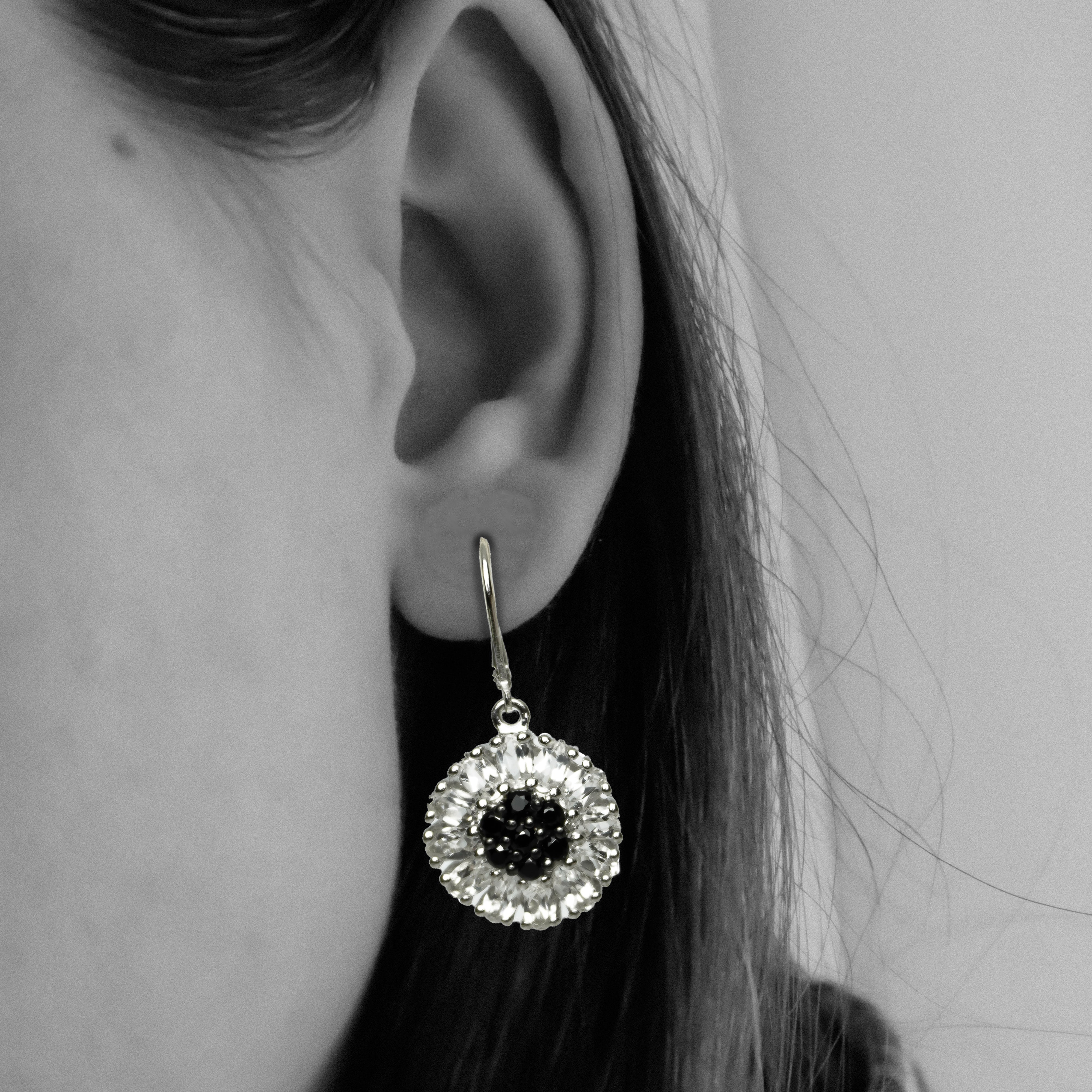 Black Spinel and White Topaz Earring