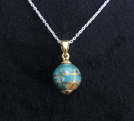 Malachite Bead Pendant With Gold Rhodium