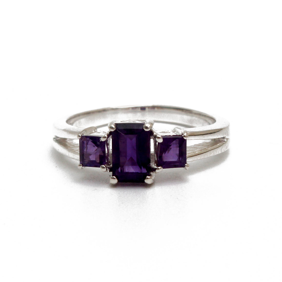 925 Sterling Silver Three-Stone Amethyst Ring