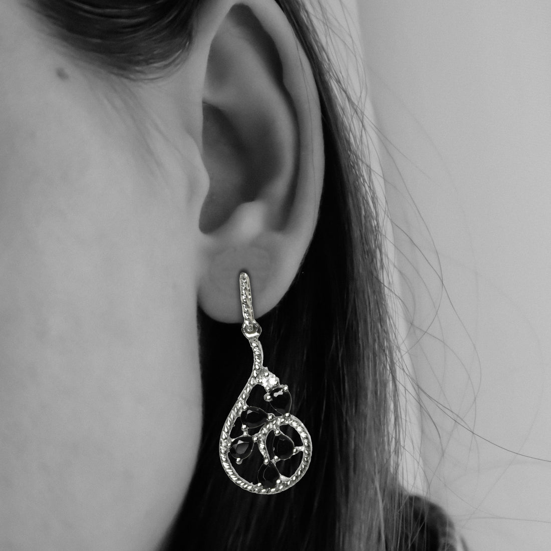 Paisley Natural Black Spinel Earring