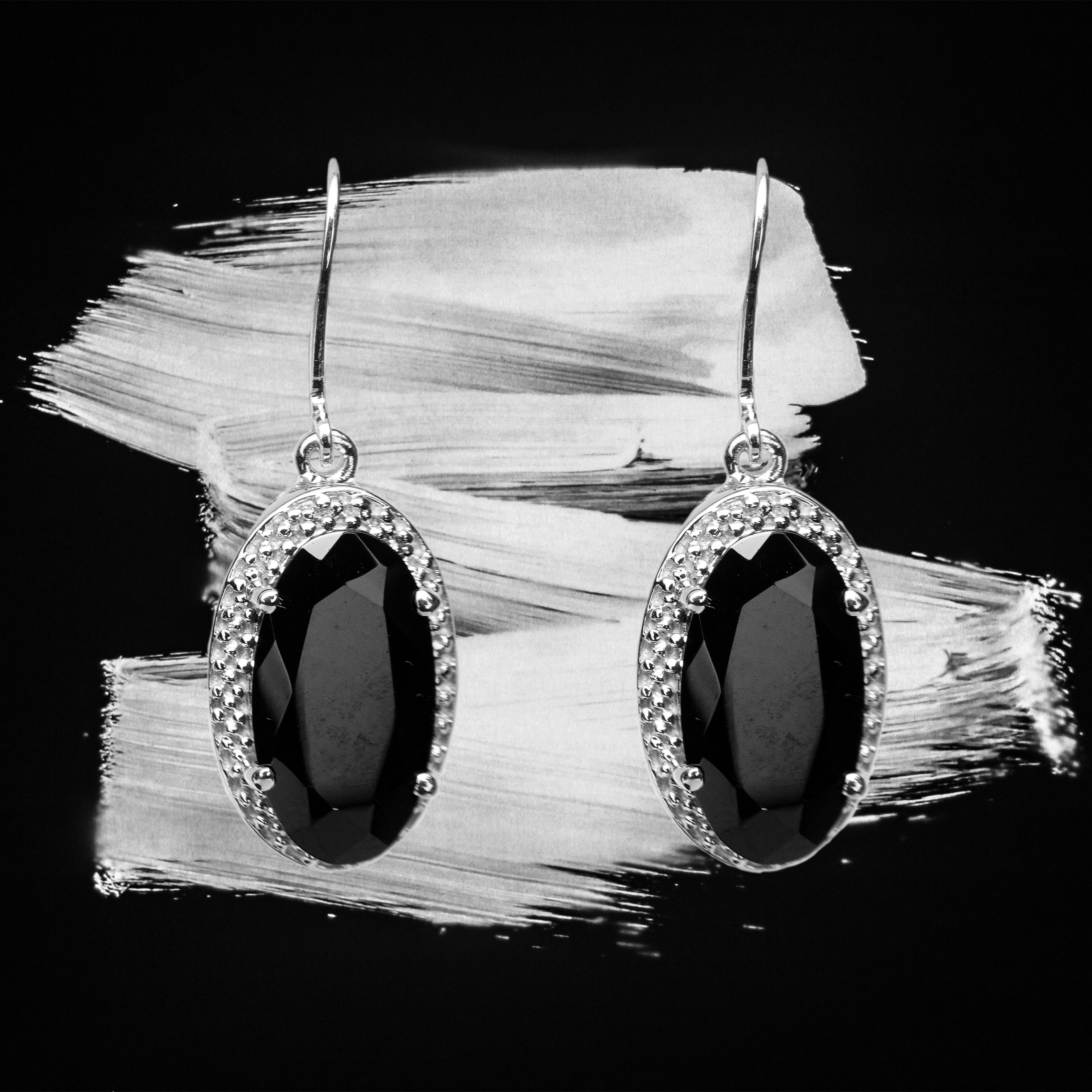 Black Spinel Oval Shape Drop Earring