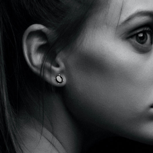 Black Spinel Oval Stud Earring