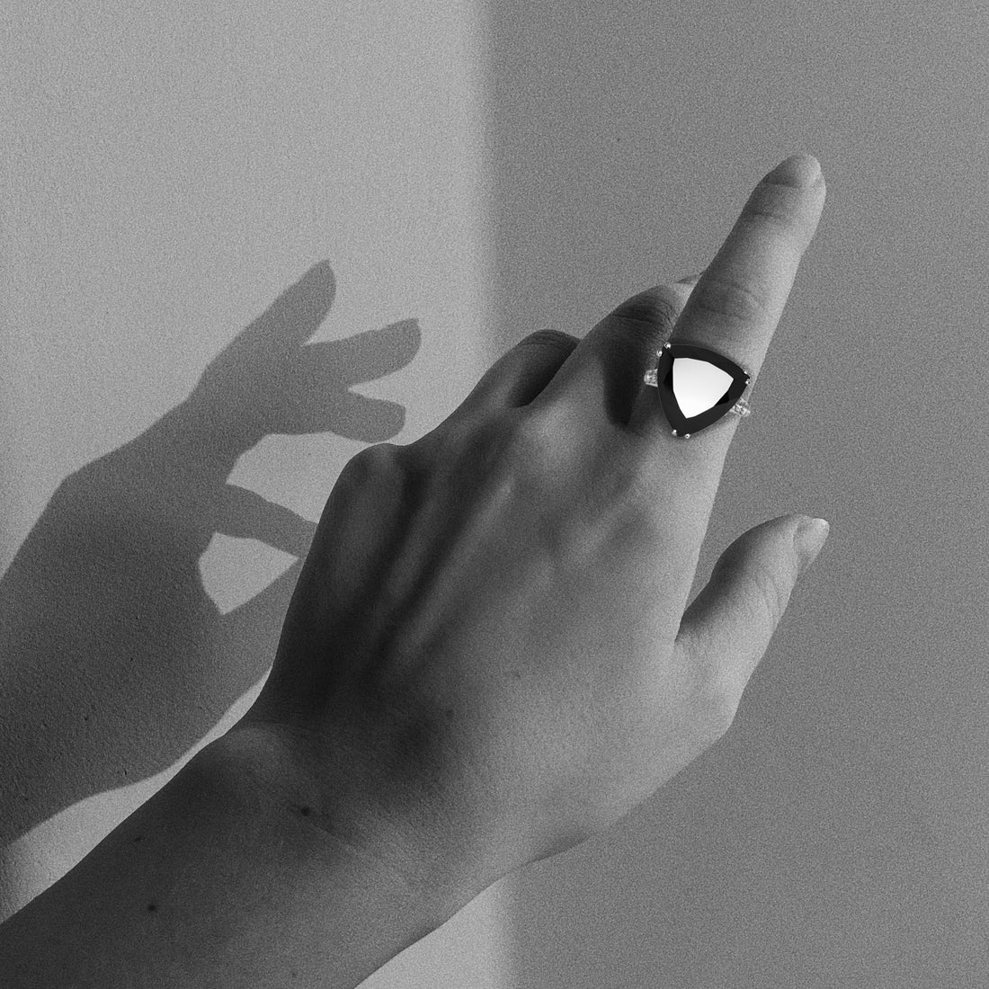 Black Spinel Triangle Shape Ring
