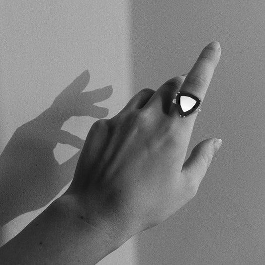 Black Spinel Triangle Shape Ring
