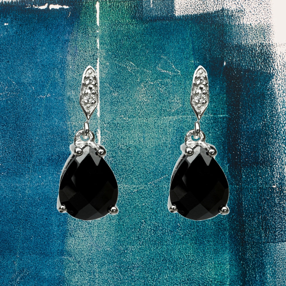 Black Spinel White Topaz Drop Earring