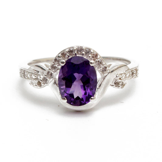 925 Sterling Silver Oval Amethyst Ring