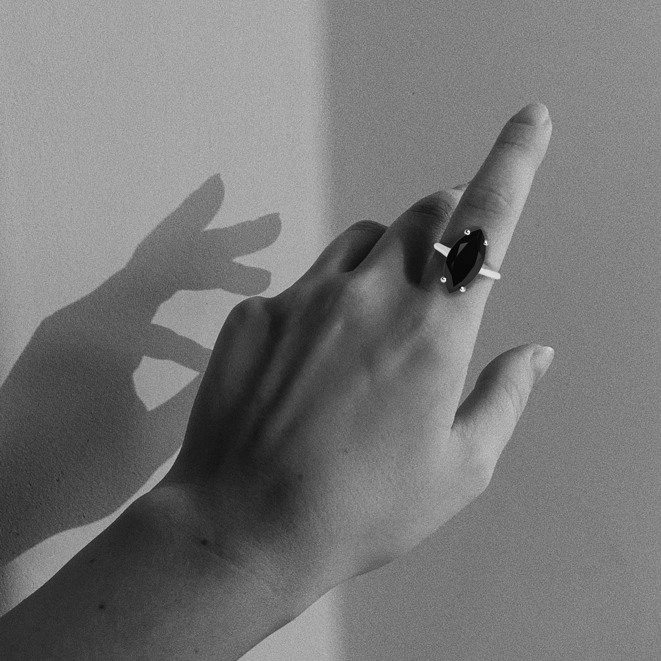 Black Spinel Marquise Ring