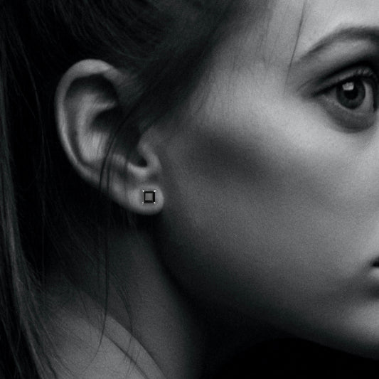 Black Spinel Square Stud Earring