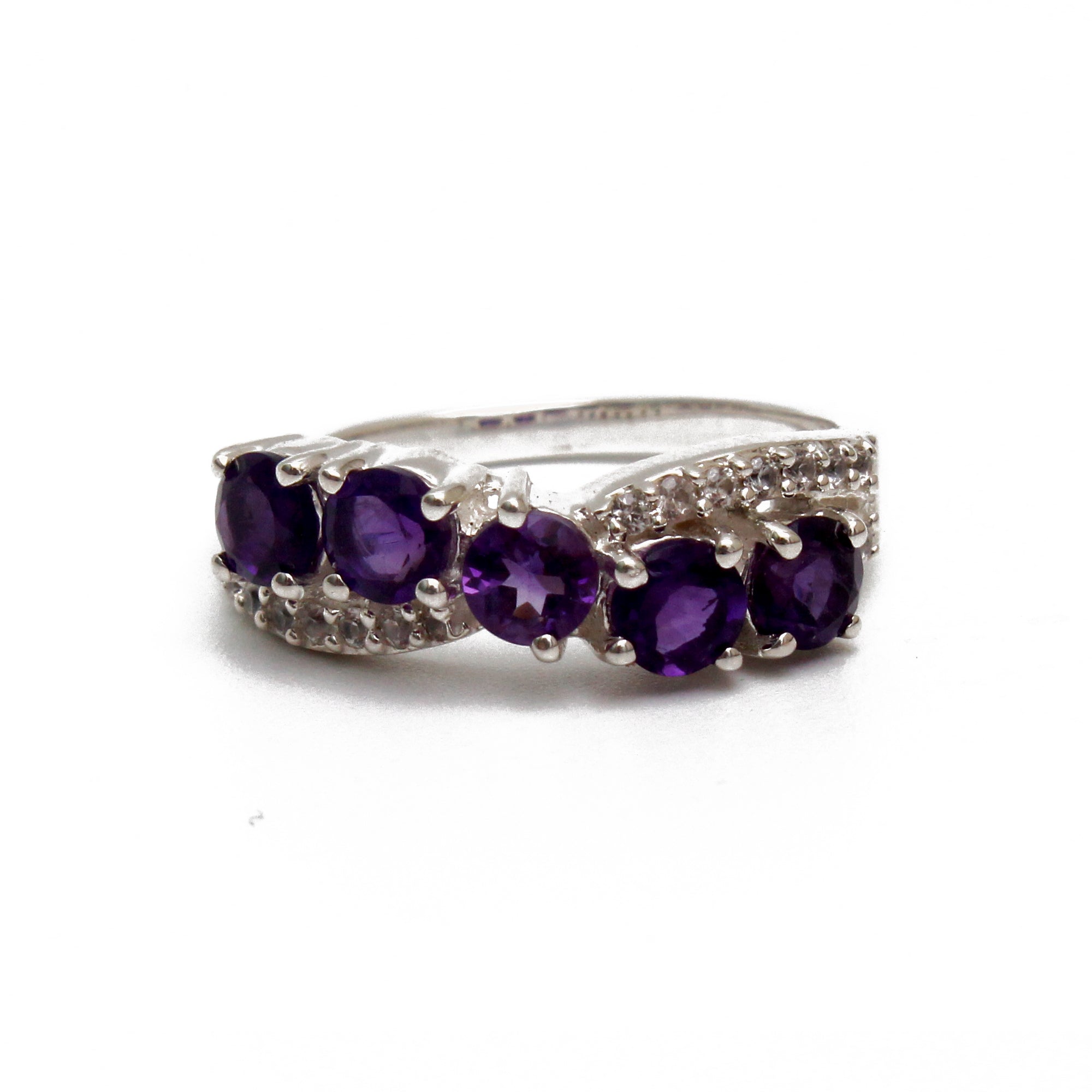 925 Sterling Silver Round-Stone Amethyst Exquisite Ring