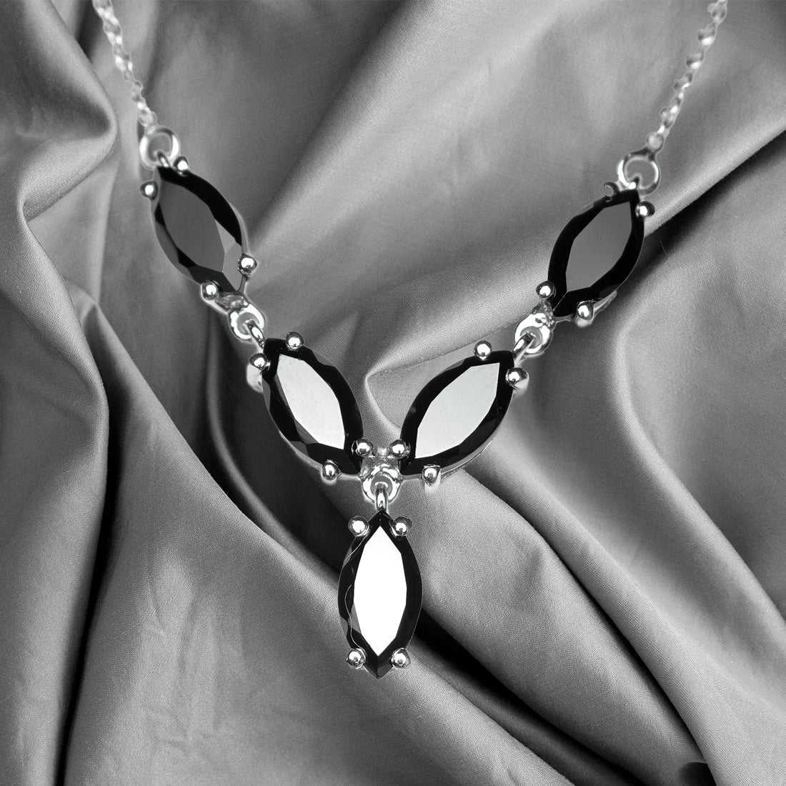 Black Spinel Marquise Shape Gemstone Necklace