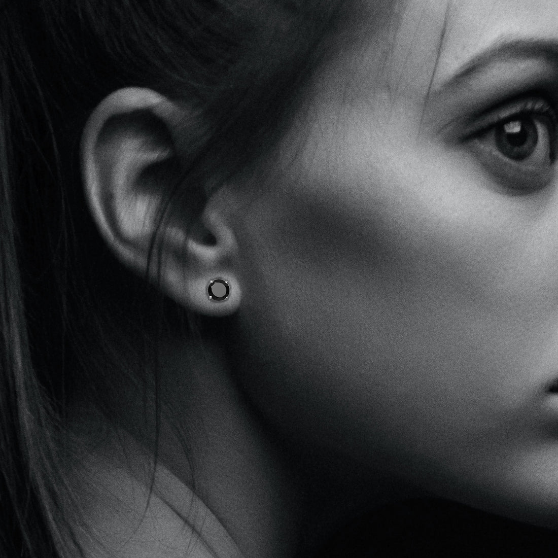 Black Spinel 8 MM Round Stud Earring