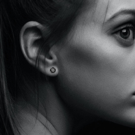 Black Spinel 8 MM Round Stud Earring
