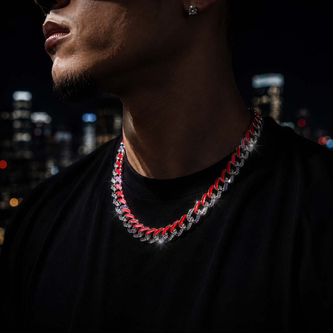 Crazy colour Bi-colour Classic Cuban Chain - (Glows In The Dark) (Neon Orange)